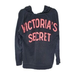 VICTORIAS SECRET Large Gray And Pink Hoodie Word Back V Neck Oversized Comfy